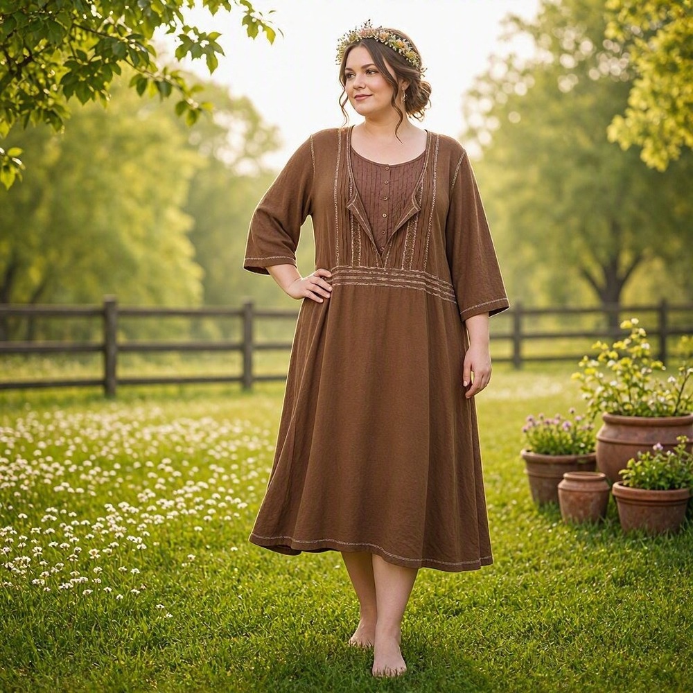 Dress Cottagecore Boho Bohemian Fairycore Plus Size 2X Only Necessities Brown